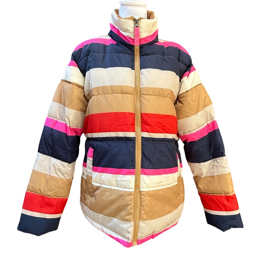 St. John's Bay Puffer Jacket Women Large Multicolor Striped Quilted Coat Ski